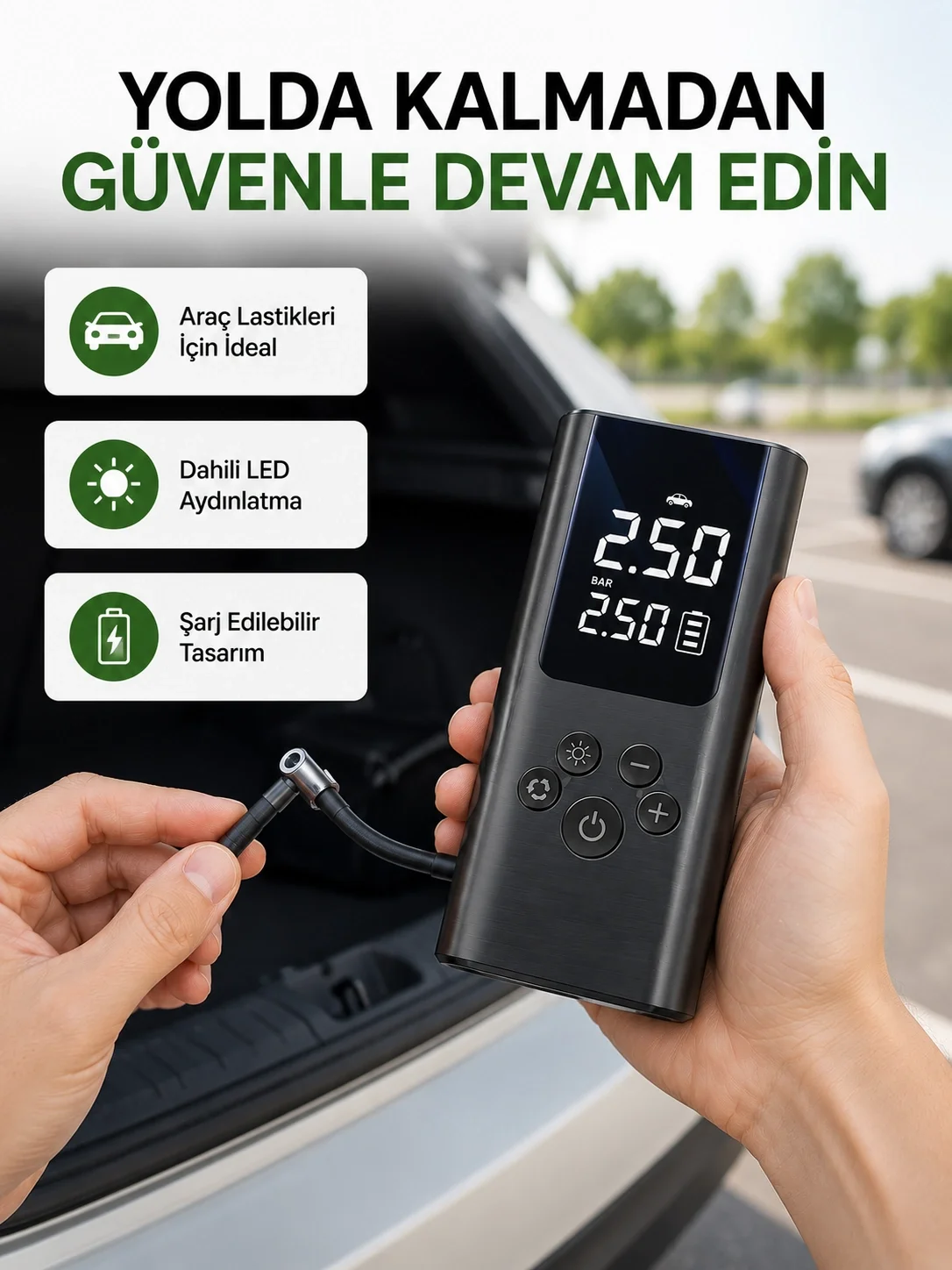 USB Şarjlı Taşınabilir Hava Kompresörü Dijital Ekranlı Fiyatı, Yorumları ve Özellikleri