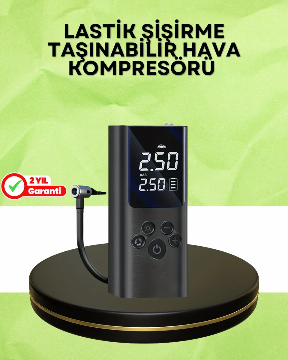 USB Şarjlı Taşınabilir Hava Kompresörü Dijital Ekranlı Lastik Pompası