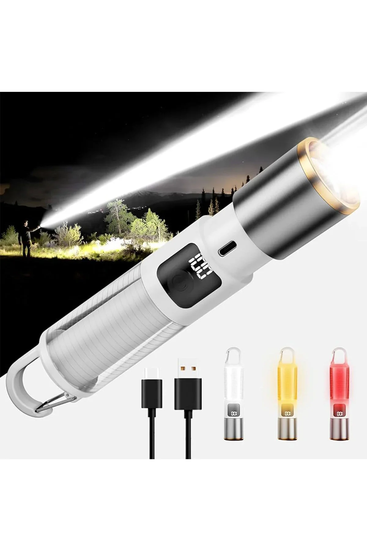 USB Şarjlı Zoom El Feneri - 6 Modlu (Kamp & Çok Amaçlı)