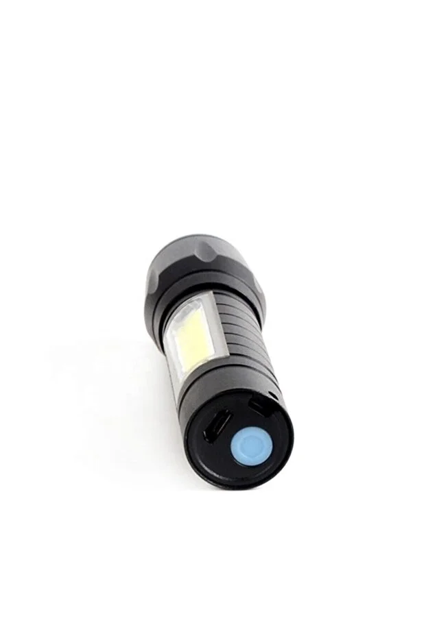 USB Şarjlı Zoomlu Mini El Feneri 3 Mod Yan COB LED Çakar Q5 Güçlü Işık Kutulu