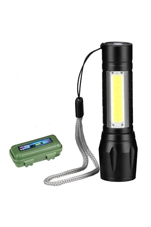 USB Şarjlı Zoomlu Mini El Feneri Q5 Güçlü Işık Yan COB LED SOS Mo