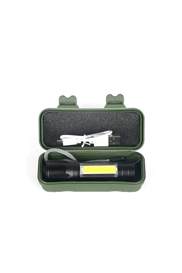USB Şarjlı Zoomlu Mini El Feneri 3 Mod Yan COB LED Çakar Q5 Güçlü Işık Kutulu