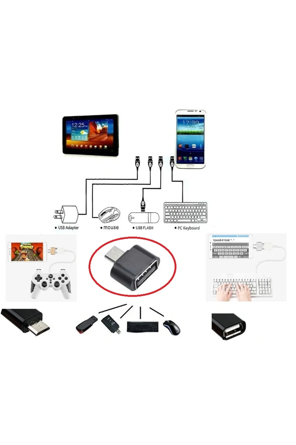 Usb To Micro Usb Ye Dönüştürücü - Klavye Mouse Joystick Telefona Bağlama Usb To Micro Usb Ye Dönüştürücü - Klavye Mouse Joystick Telefona Bağlama