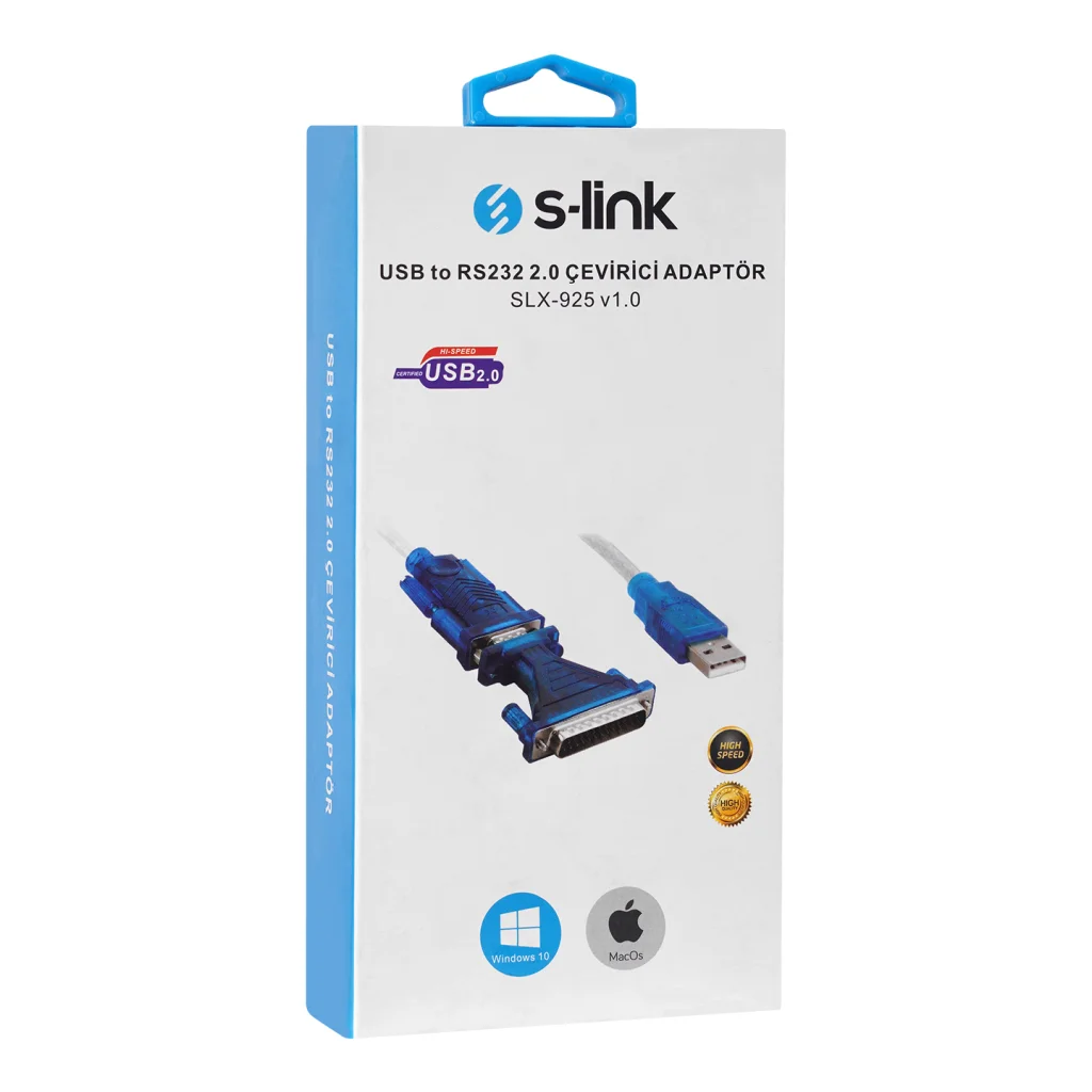 USB to RS232 Çevirici - 9Pin-25Pin RS232 Adaptör Dahil - S-LINK SLX-925 v1.0