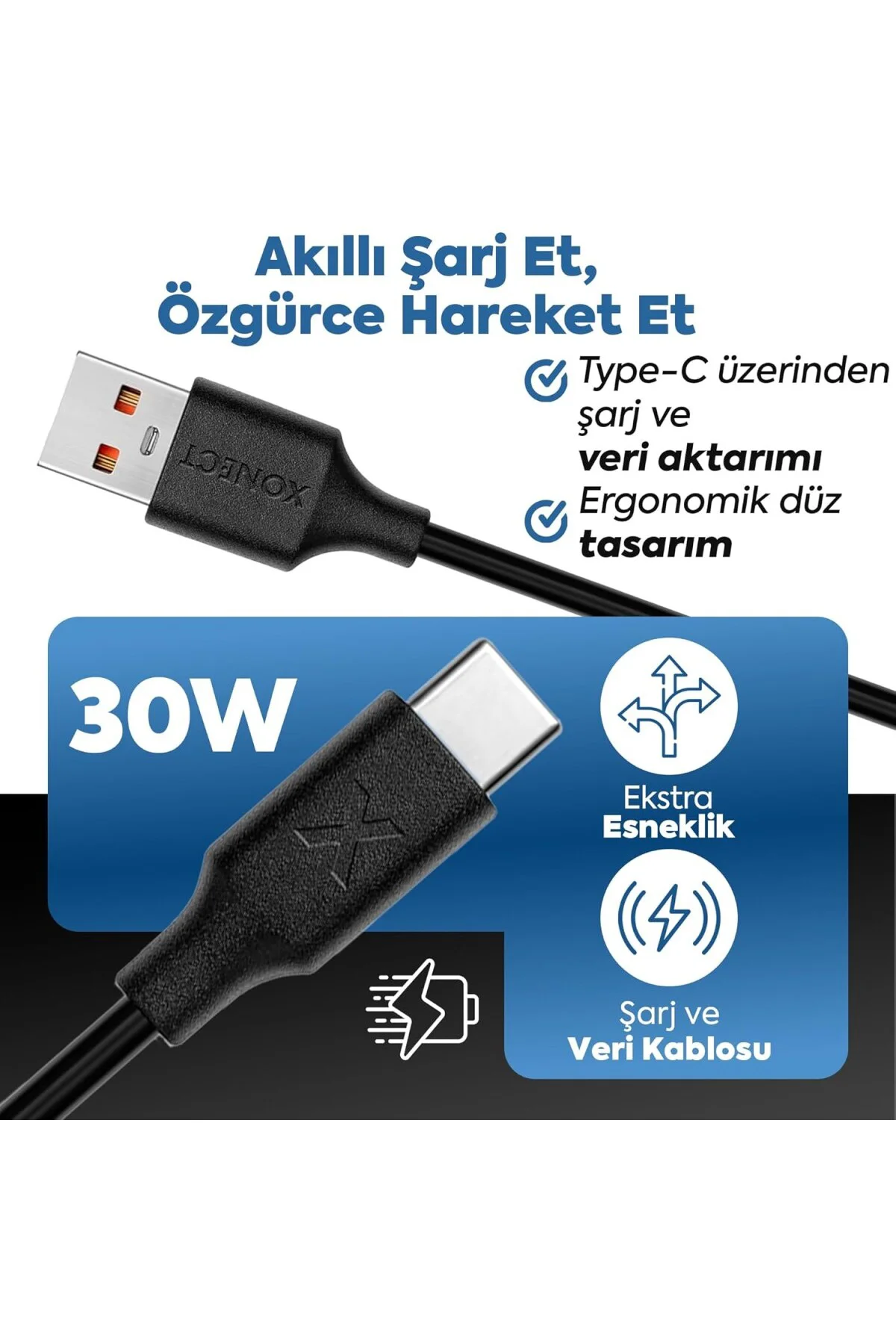 USB to Type-C ile Uyumlu iPhone ve Samsung ile Uyumlu Hızlı Şarj ve Data Kablosu 100 cm (Siyah)