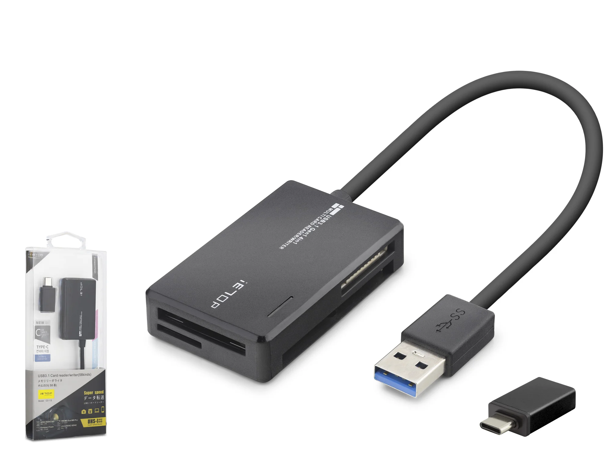 Usb Type-c 3.2 Gen1 All İn One Kart Okuyucu Cf Sd Microsd Ms 5 Gbps Siyah C313