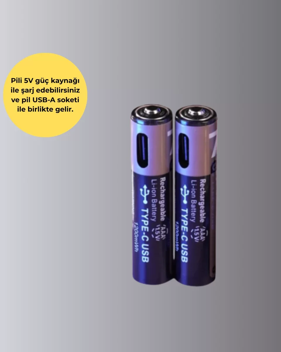 USB Type-C AAA Lityum Pil - 1000+ Şarj Döngüsü, 1.5V Çıkış ve Hızlı Şarj