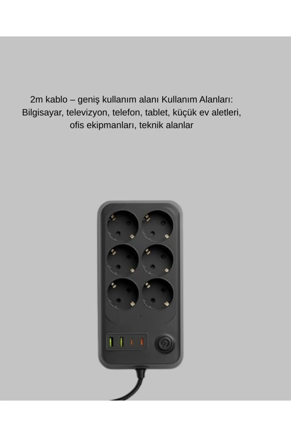 Usb Type-c Destekli Termal Korumalı 6’lı Uzatma Priz 10a 2m