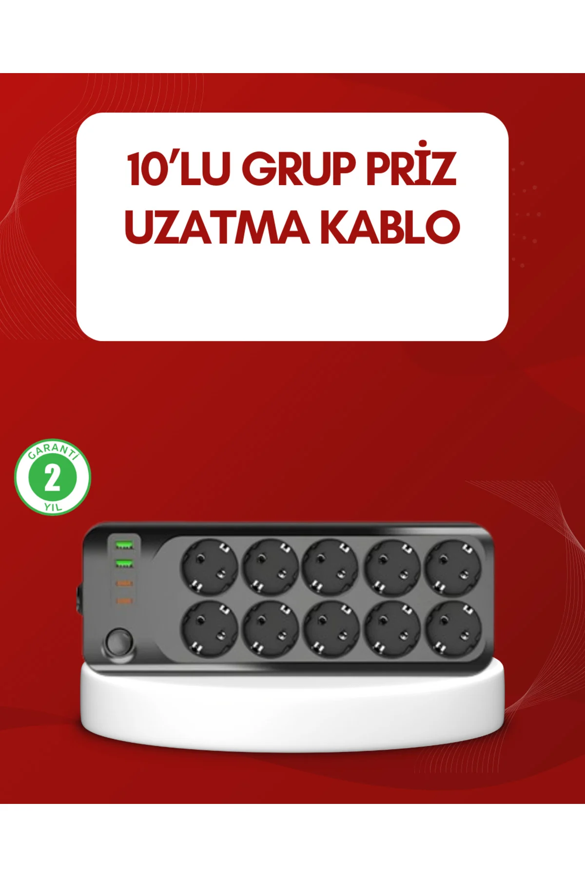 USB Type-C Destekli 10’lu Grup Priz Termal Korumalı 2m Kablo 2500W - Lisinya
