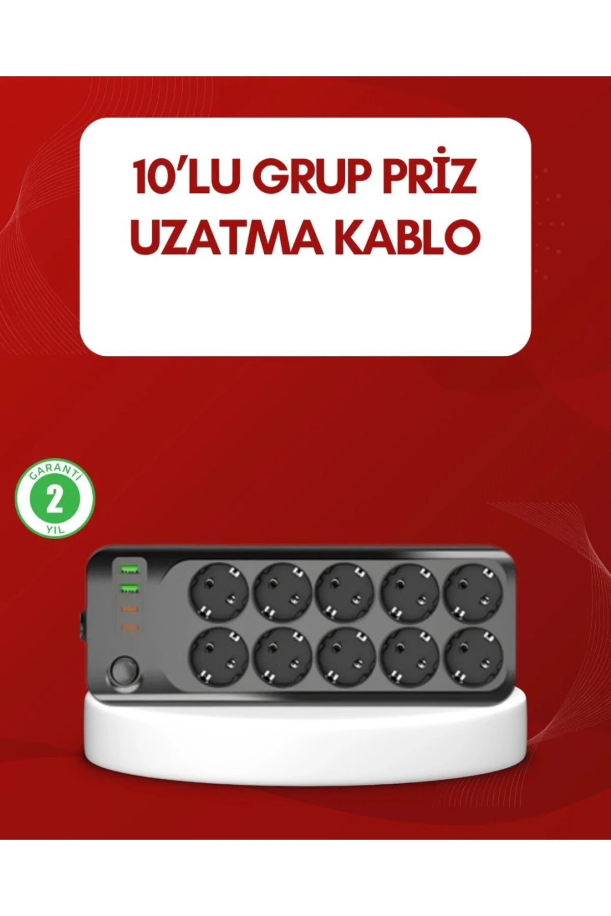 Usb Type-c Destekli 10’lu Grup Priz Termal Korumalı 2m Kablo 2500