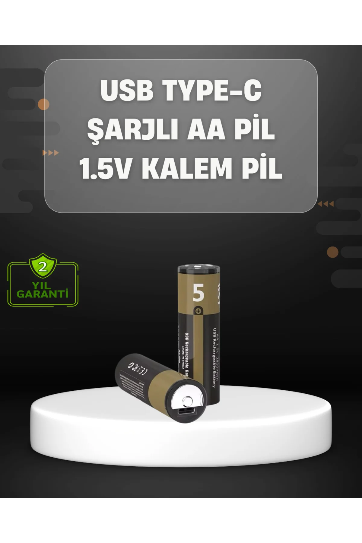 USB Type-C Girişli Şarjlı AA Lityum Pil | 1.5V Sabit Çıkış | 3200