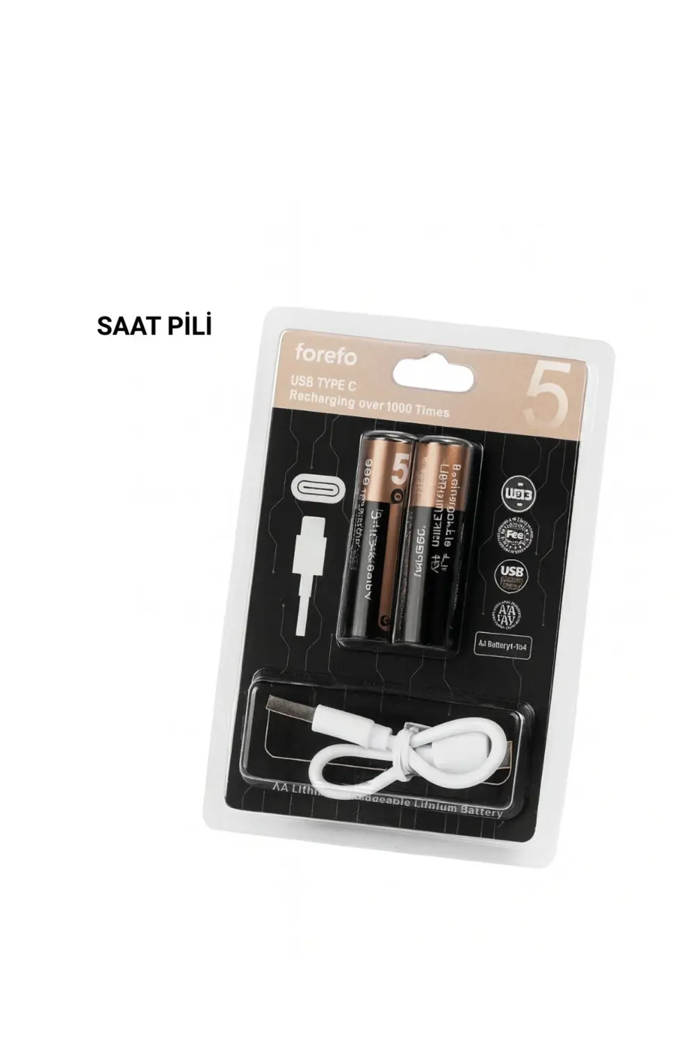 USB Type-C ile Hızlı Şarj Edilebilen AA Lityum Pil