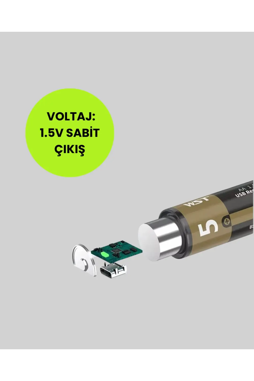 USB Type-C ile Hızlı Şarj Edilebilen AA Lityum Pil