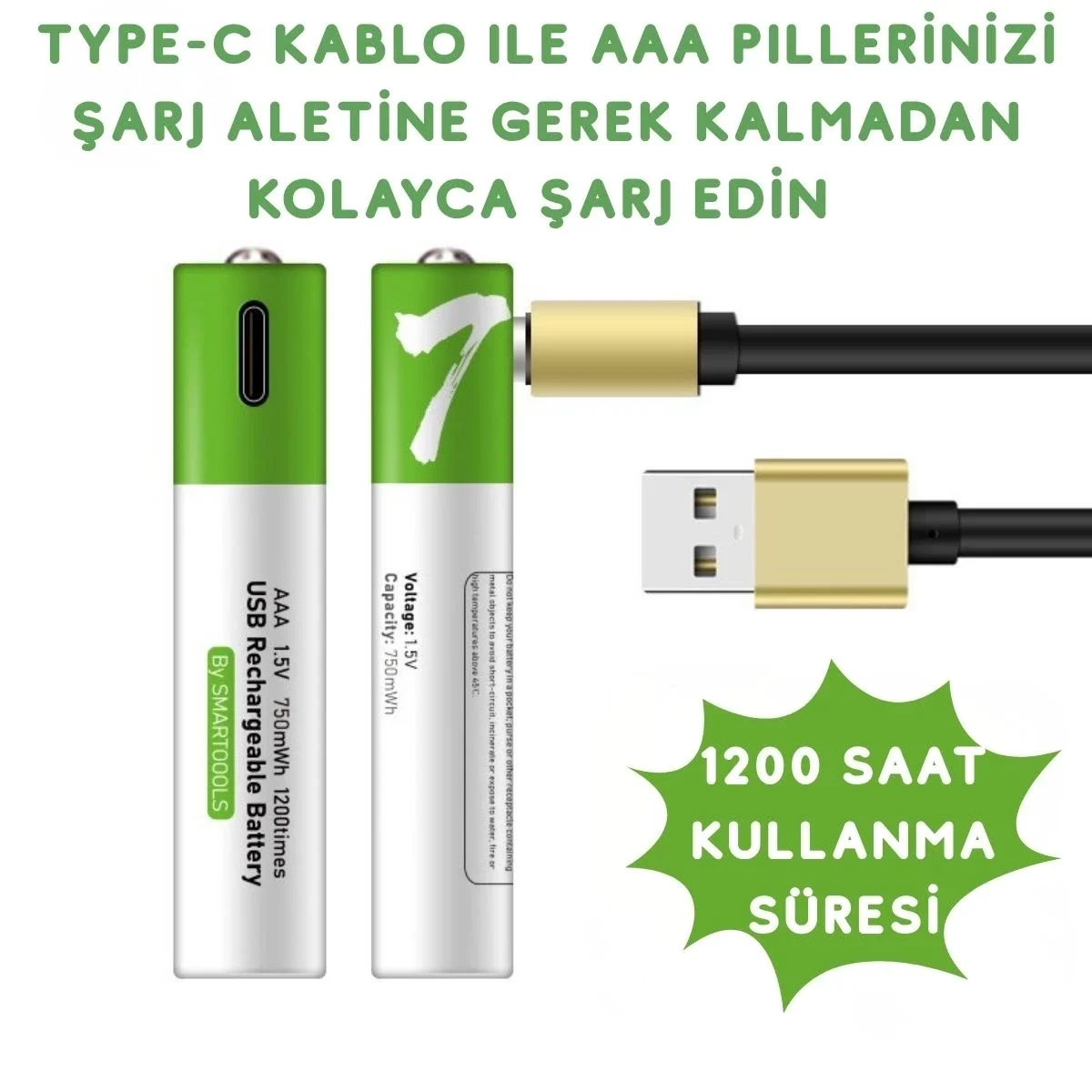 Usb Type-C ile Şarjolabilen 4 Adet AAA 1.5V Lityum Şarjlı Kalem Pil 750 mAH Uzun Ömürlü Fiyatı, Yorumları ve Özellikleri