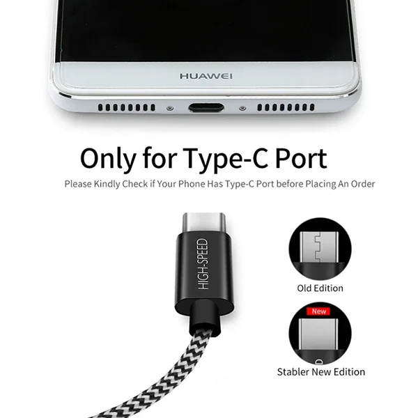 USB Type C Kopmaz Yırtılmaz Kablo 1m Hızlı Şarj 2.1A