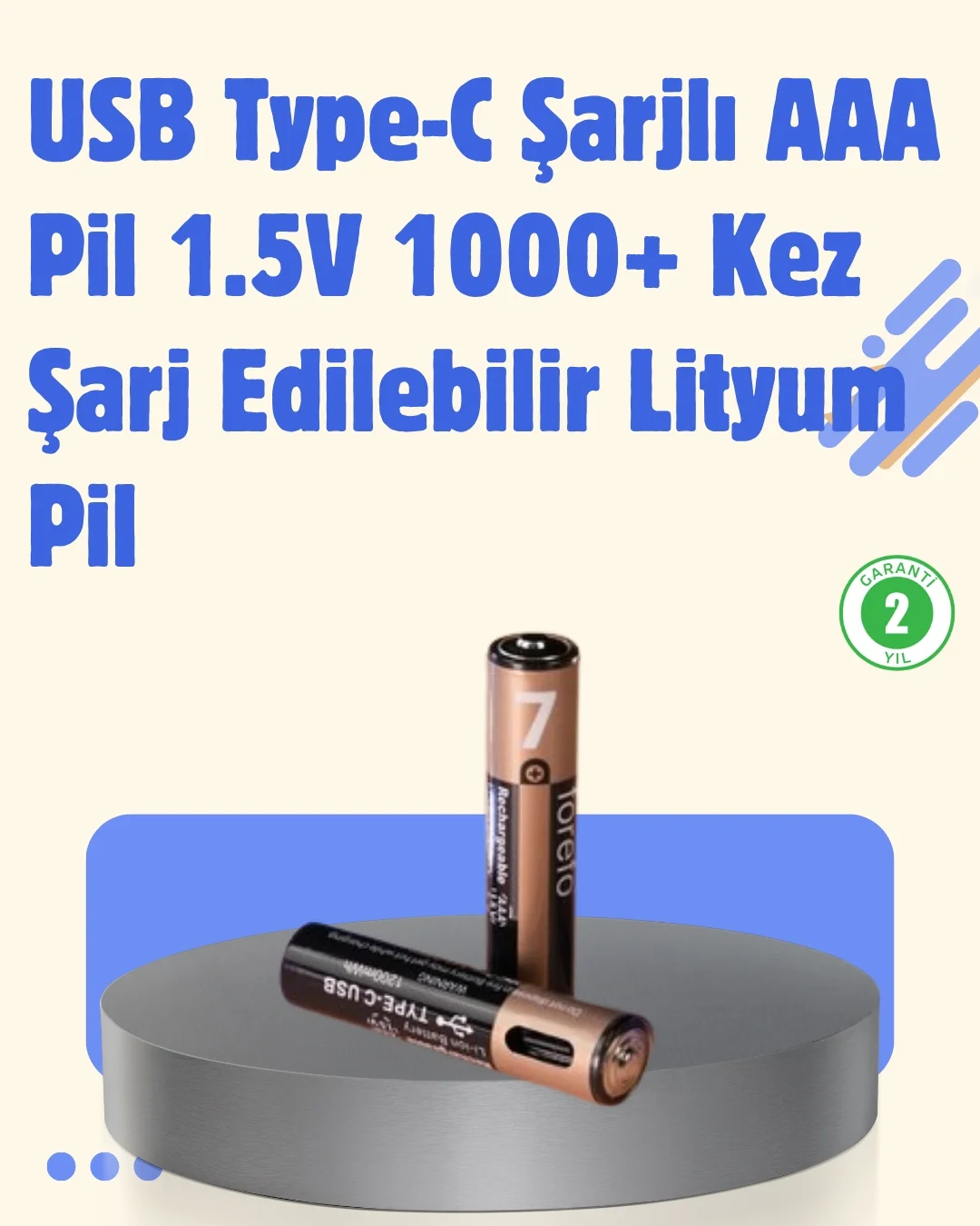 USB Type-C Şarjlı AAA Lityum Pil | 1.5V Sabit Voltaj, 1000+ Şarj Döngüsü ile Uzun Ömür USB Type-C Şarjlı AAA Lityum Pil | 1.5V Sabit Voltaj, 1000+ Şarj Döngüsü ile Uzun Ömür