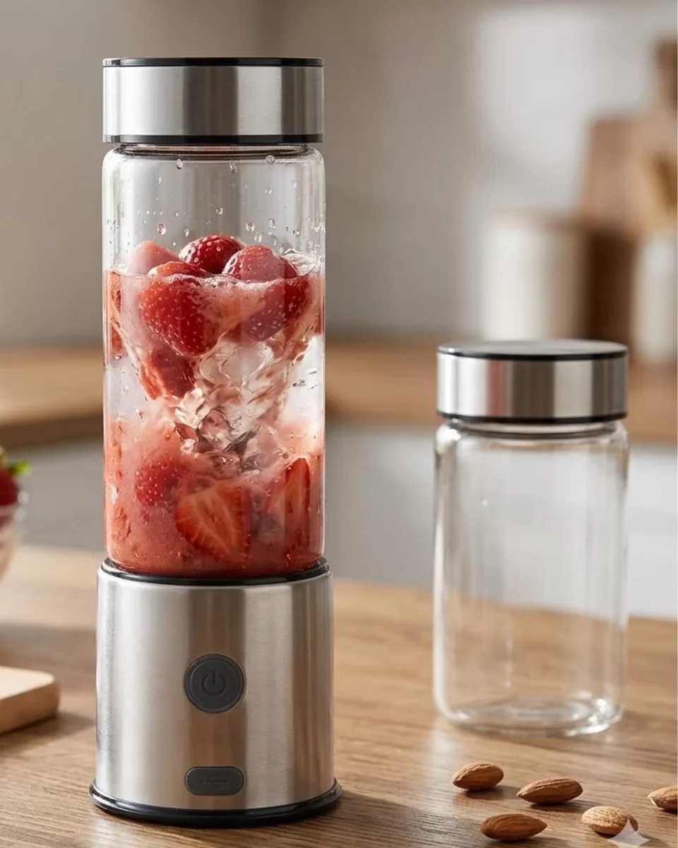 USB Type C Şarjlı Cam Blender 6 Bıçaklı Smoothie ve Shake Blender - 126W Güçlü Motor