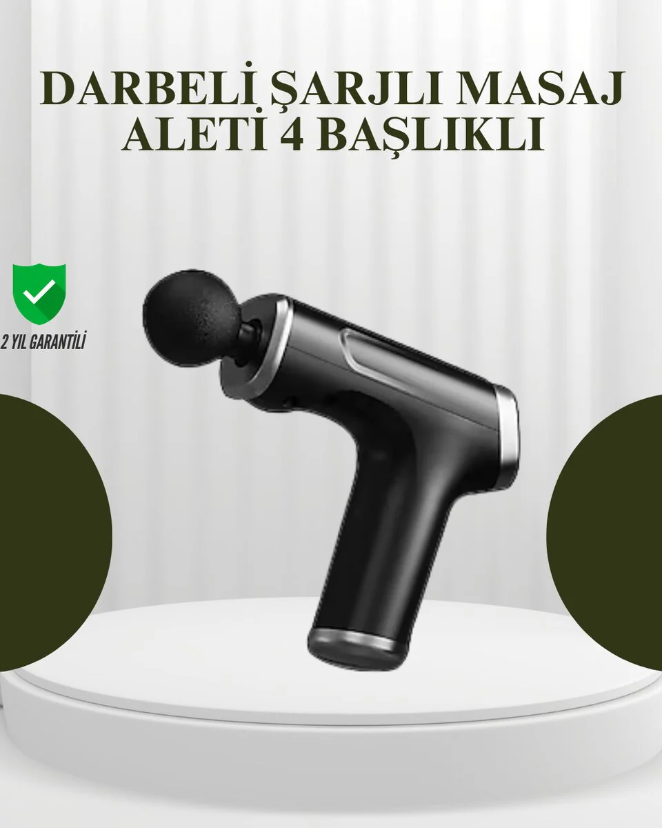 USB Type-C Şarjlı Taşınabilir Masaj Tabancası - 6 Kademeli Hız ve 4 Farklı Masaj Başı