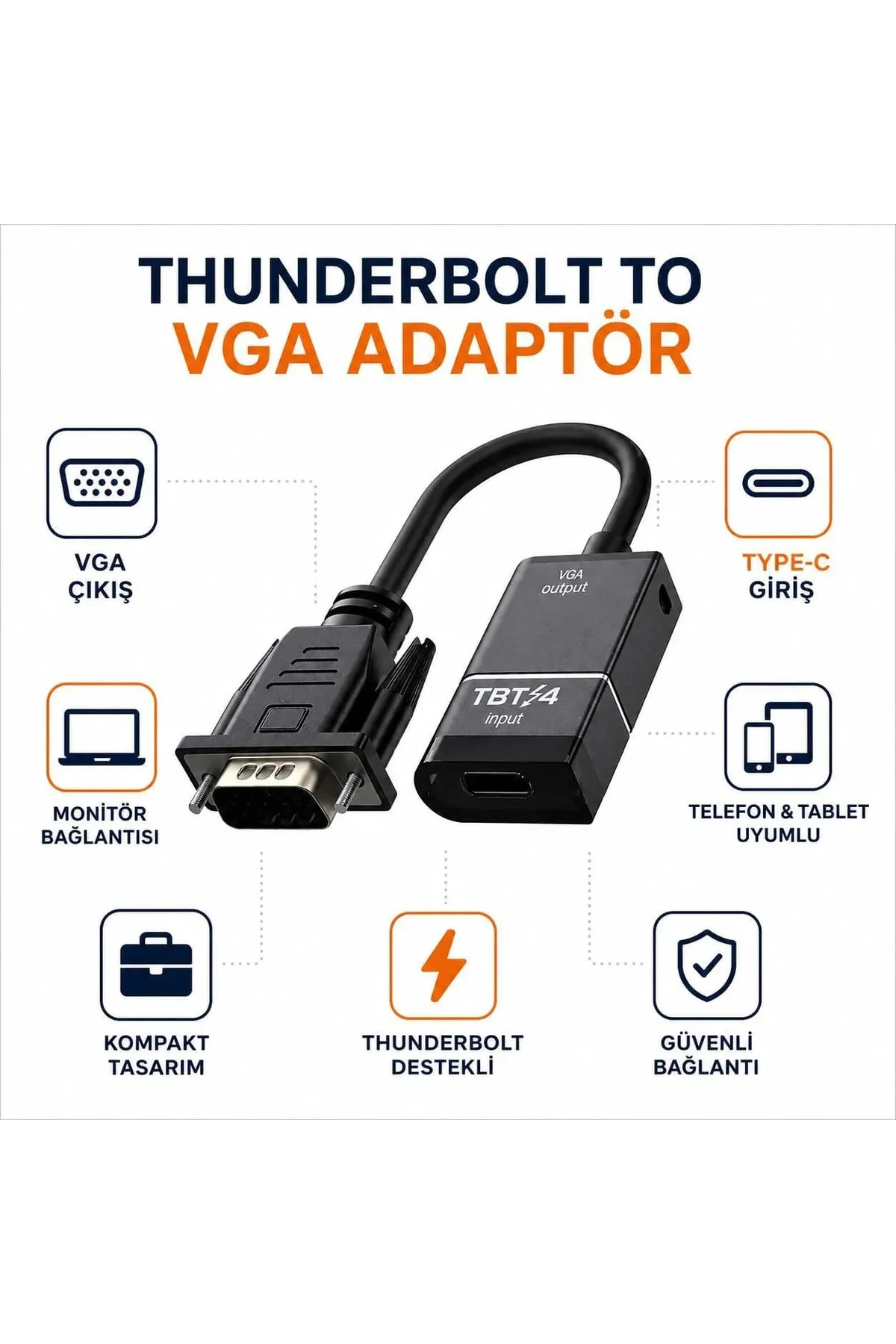 USB Type-C Thunderbolt to VGA Adaptör Görüntü Aktarım Dönüştürücü VC-01 Fiyatı, Yorumları ve Özellikleri