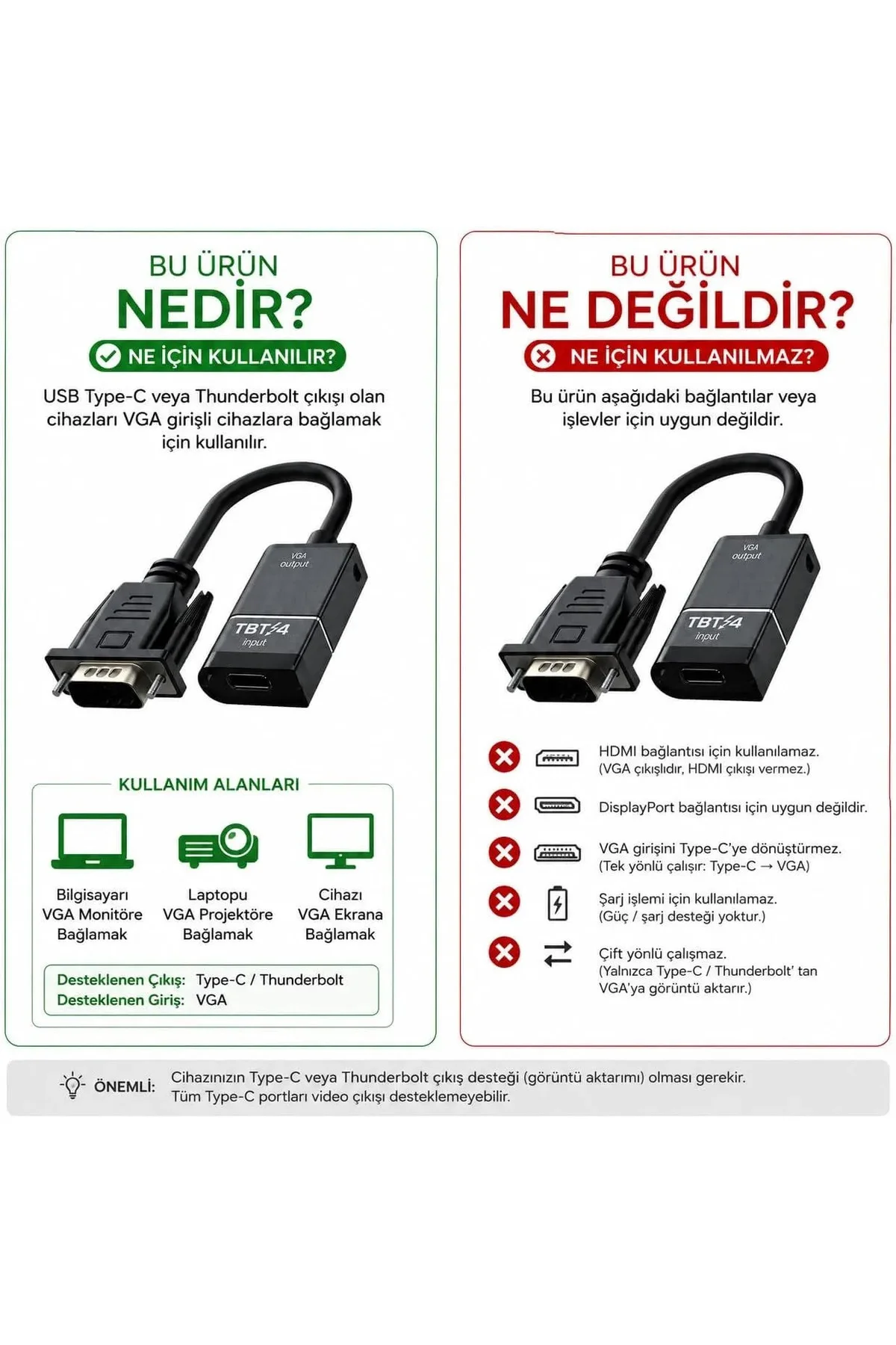 USB Type-C Thunderbolt to VGA Adaptör Görüntü Aktarım Dönüştürücü VC-01 Fiyatı, Yorumları ve Özellikleri