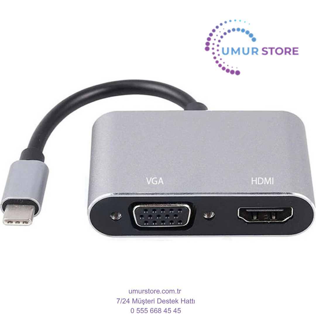 USB Type C To HDMI VGA 3.1 Çevirici Dönüştürücü Kablo Adaptör