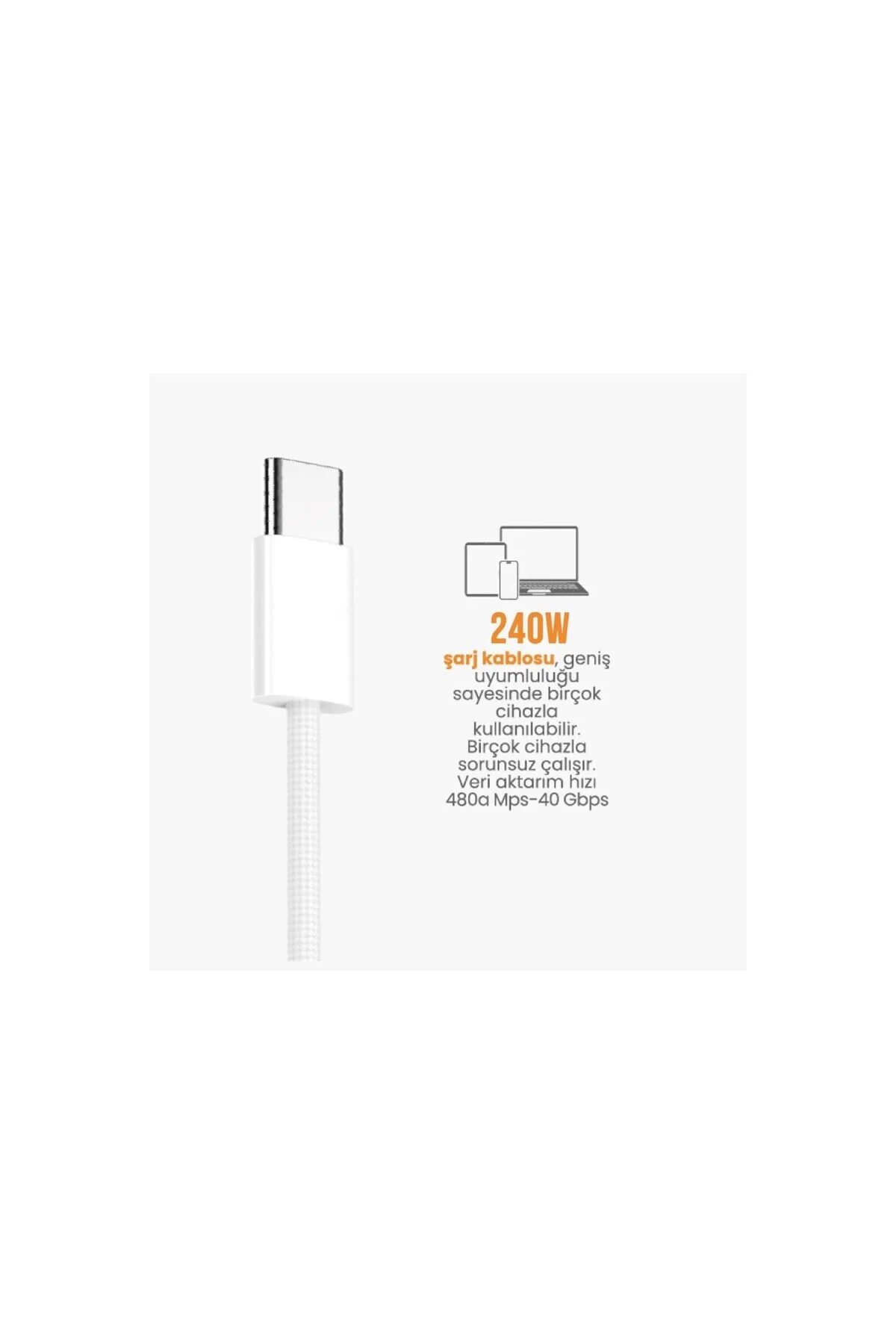 USB Type-C TURBO Hızlı Şarj Kablosu, 240W, Üç Katmanlı Koruma, Be