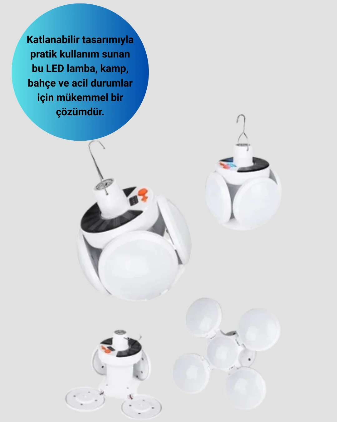 USB ve Solar Şarjlı Katlanabilir 5 Taraflı LED Lamba
