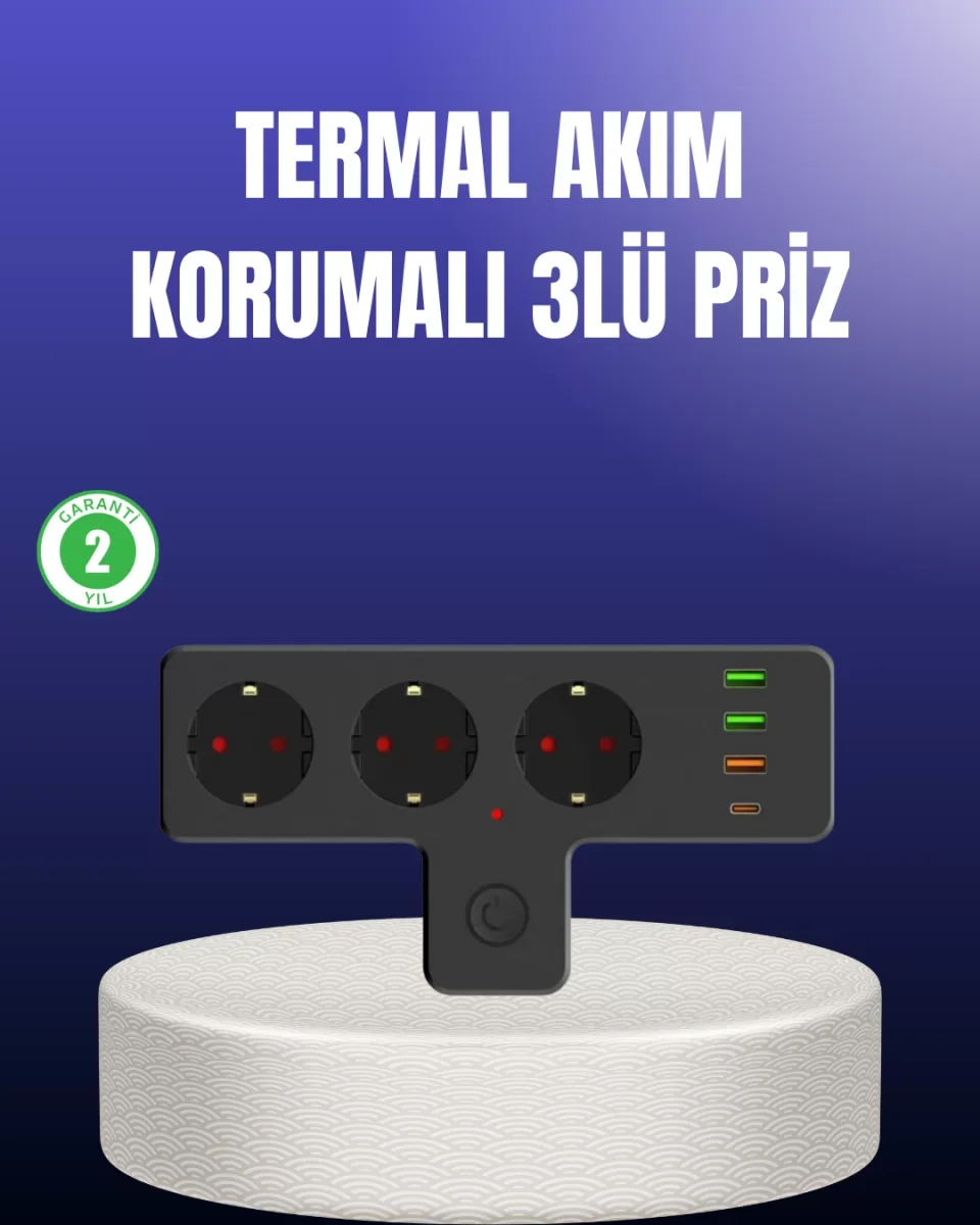 USB ve Type-C Portlu Anahtarlı Çoklu Priz Güç Ünitesi - Lisinya
