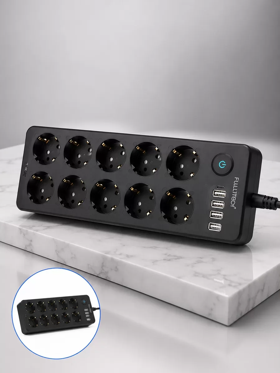 USB ve Type-C Şarj Özellikli 10'lu Çoklu Priz