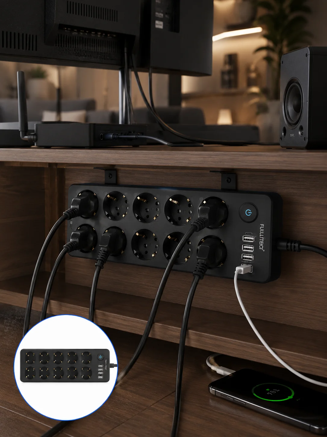 USB ve Type-C Şarj Özellikli 10'lu Çoklu Priz