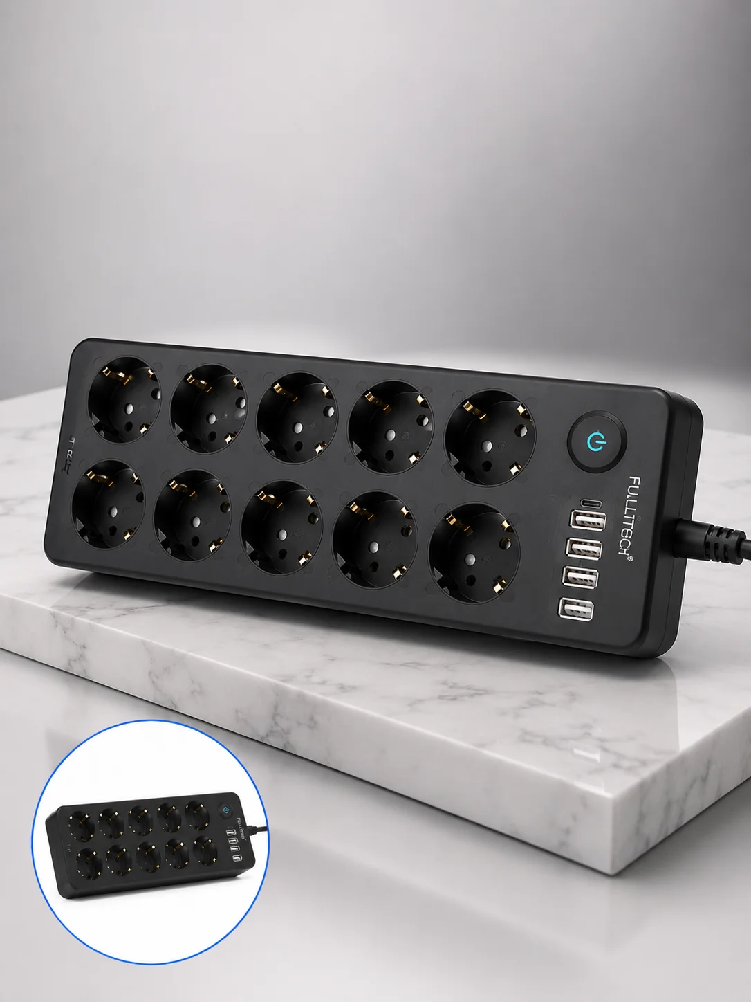 USB ve Type-C Şarj Özellikli 10'lu Çoklu Priz