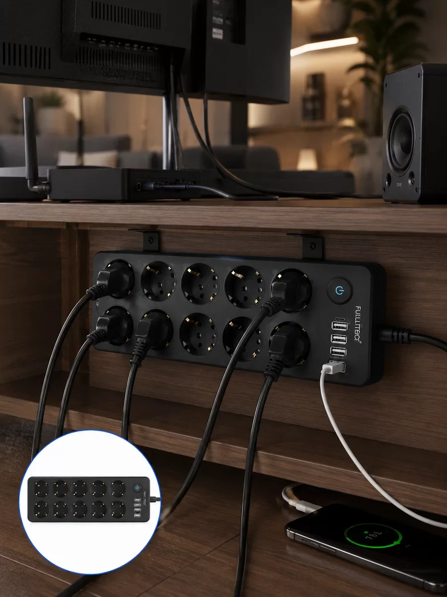 USB ve Type-C Şarj Özellikli 10'lu Çoklu Priz