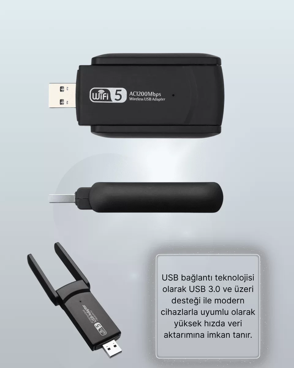 USB WiFi Adaptör – 1200 Mbps Hızlı Kablosuz Ağ Kartı (AC1200)