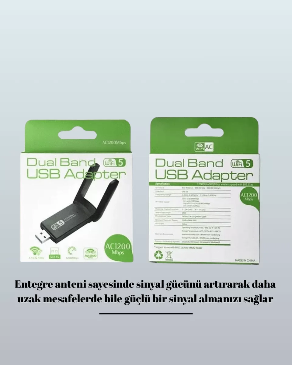 USB WiFi Adaptör – 1200 Mbps Hızlı Kablosuz Ağ Kartı (AC1200)
