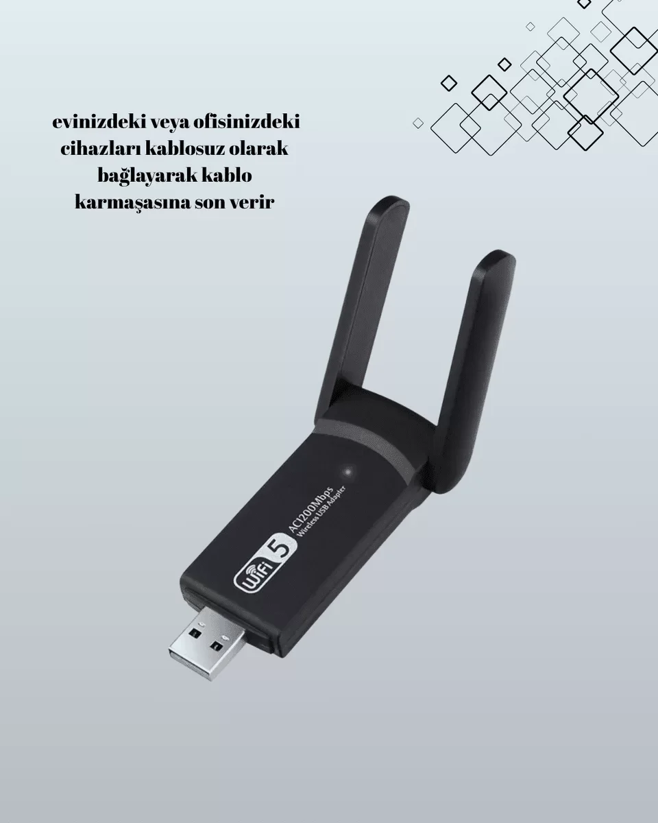 USB WiFi Adaptör – 1200 Mbps Hızlı Kablosuz Ağ Kartı (AC1200)
