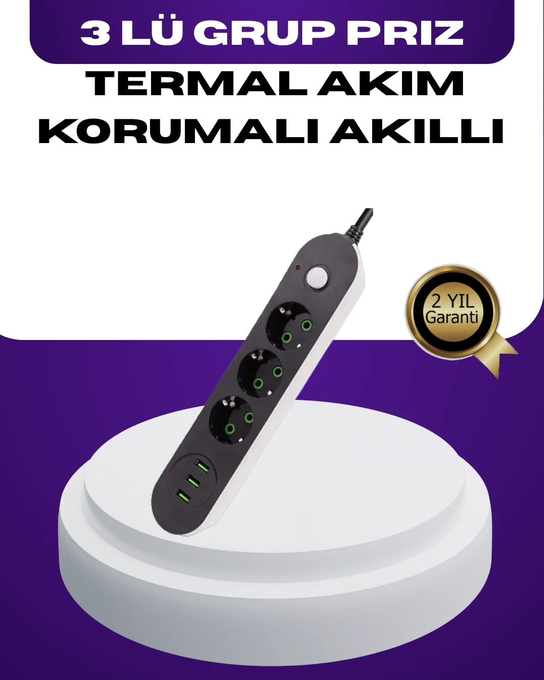USB Yuvalı Anahtarlı Üçlü Priz 2 Metre Kablolu Fiyatı, Yorumları ve Özellikleri
