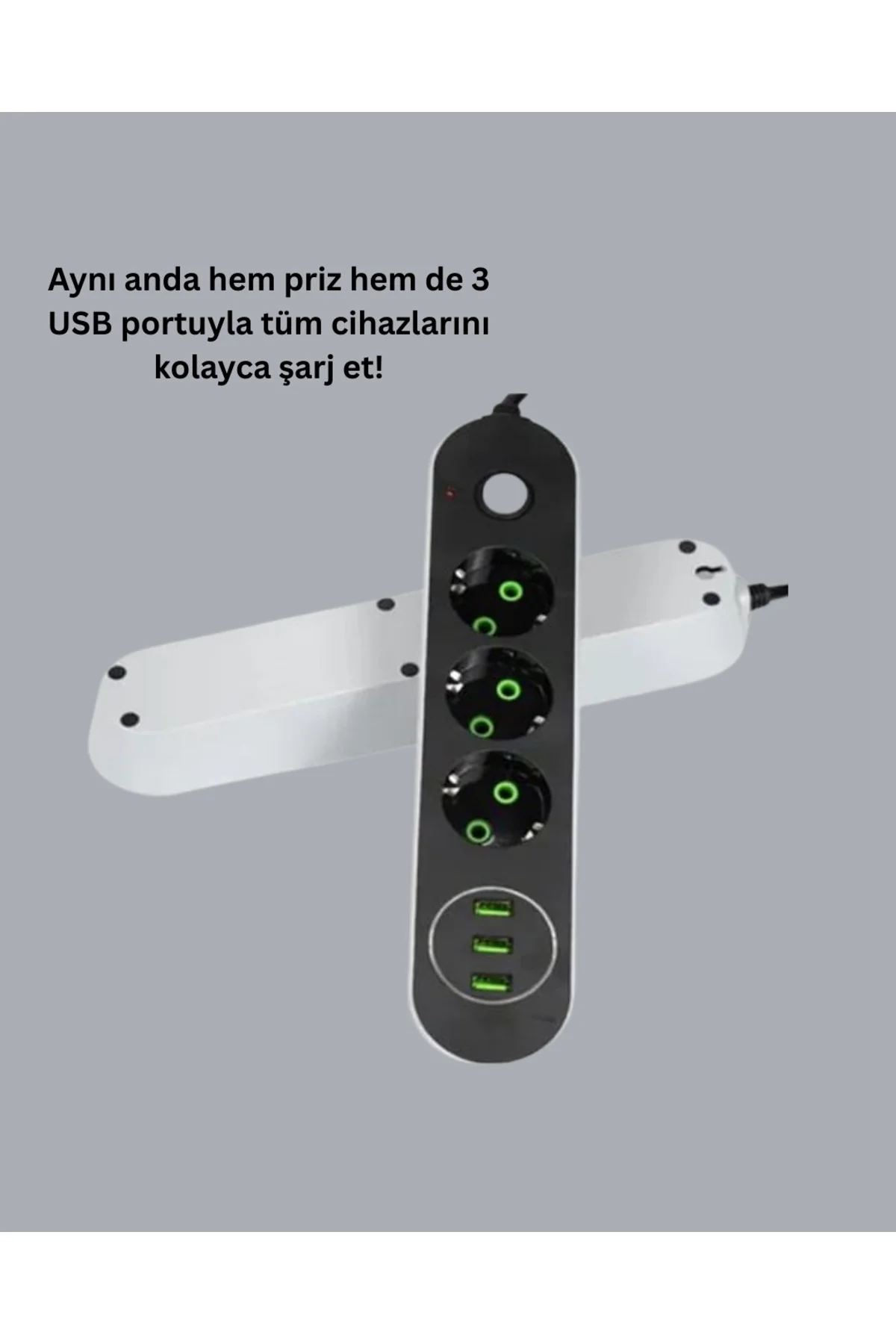 USB Yuvalı Anahtarlı Üçlü Priz 2 Metre Kablolu - Lisinya