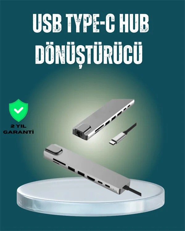 USB‑C Çoklu Bağlantı Merkezi - 5 Gbps Hız, Alüminyum Eloksal Tasarım, HDMI & Ethernet Destekli