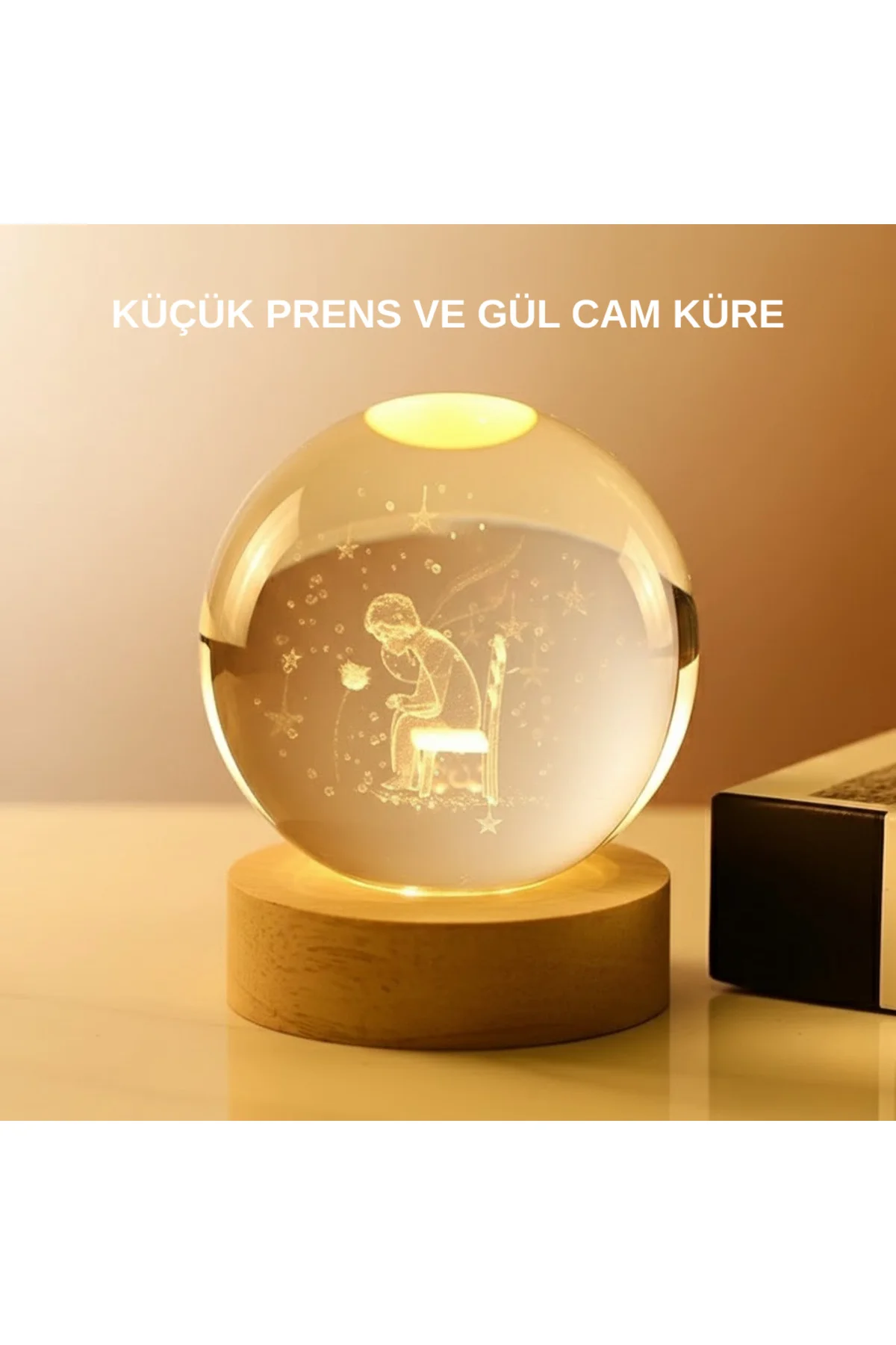 USB’li Küçük Prens Işıklı Cam Küre Ahşap Altlıklı Dekoratif Lamba