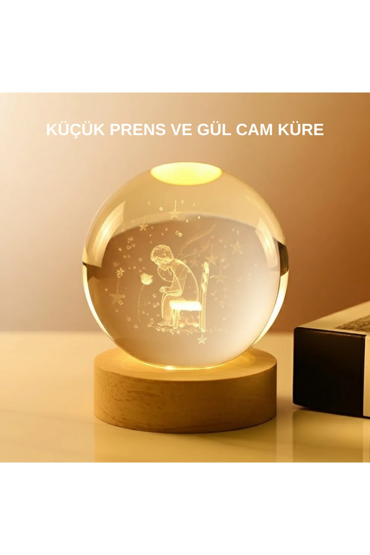 USB’li Küçük Prens Işıklı Cam Küre Ahşap Altlıklı Dekoratif Lamba