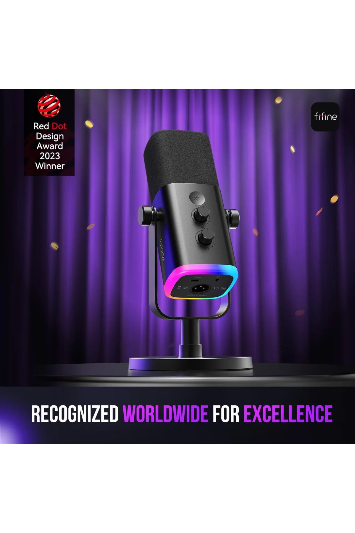 USB/XLR Dinamik Mikrofon, Podcast Kayıt için, RGB Işıklı PC Bilgi