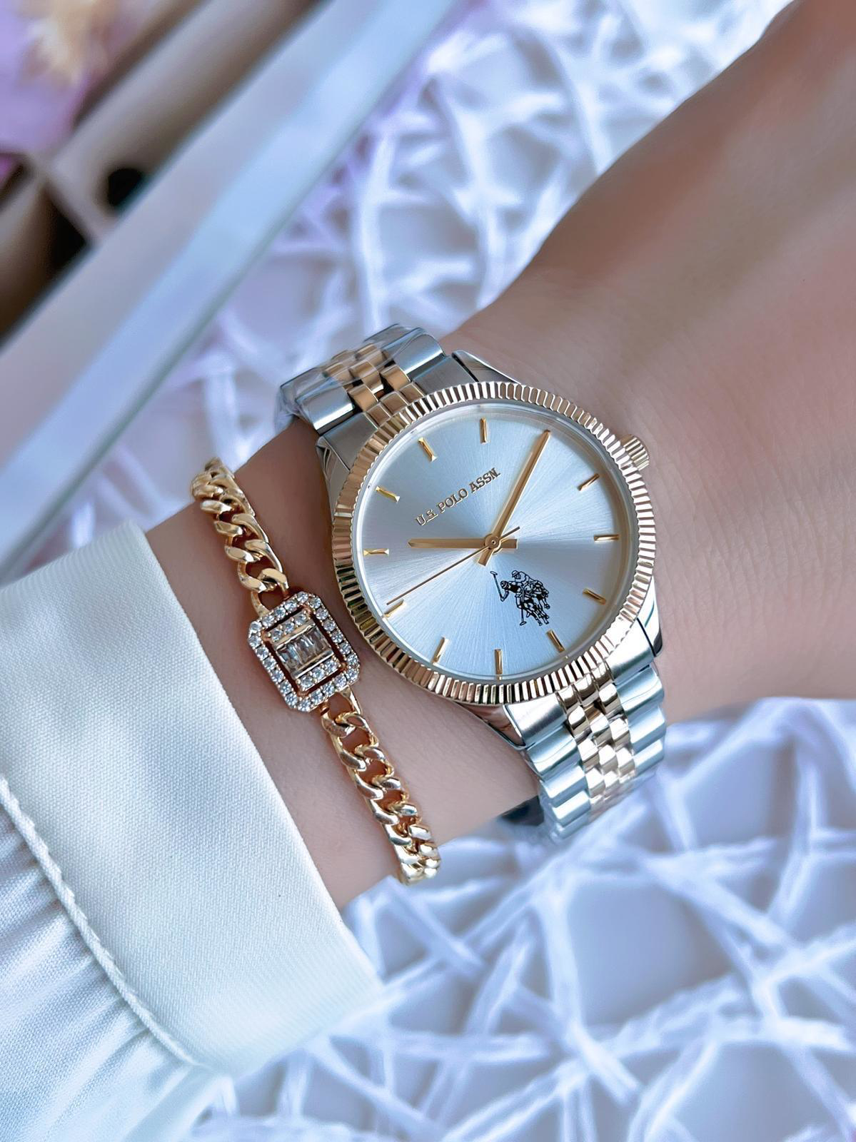 U.S.POLO ASSN Çelik Kordon 5 Atm Suya Dayanıklı Kadın Kol Saati+B