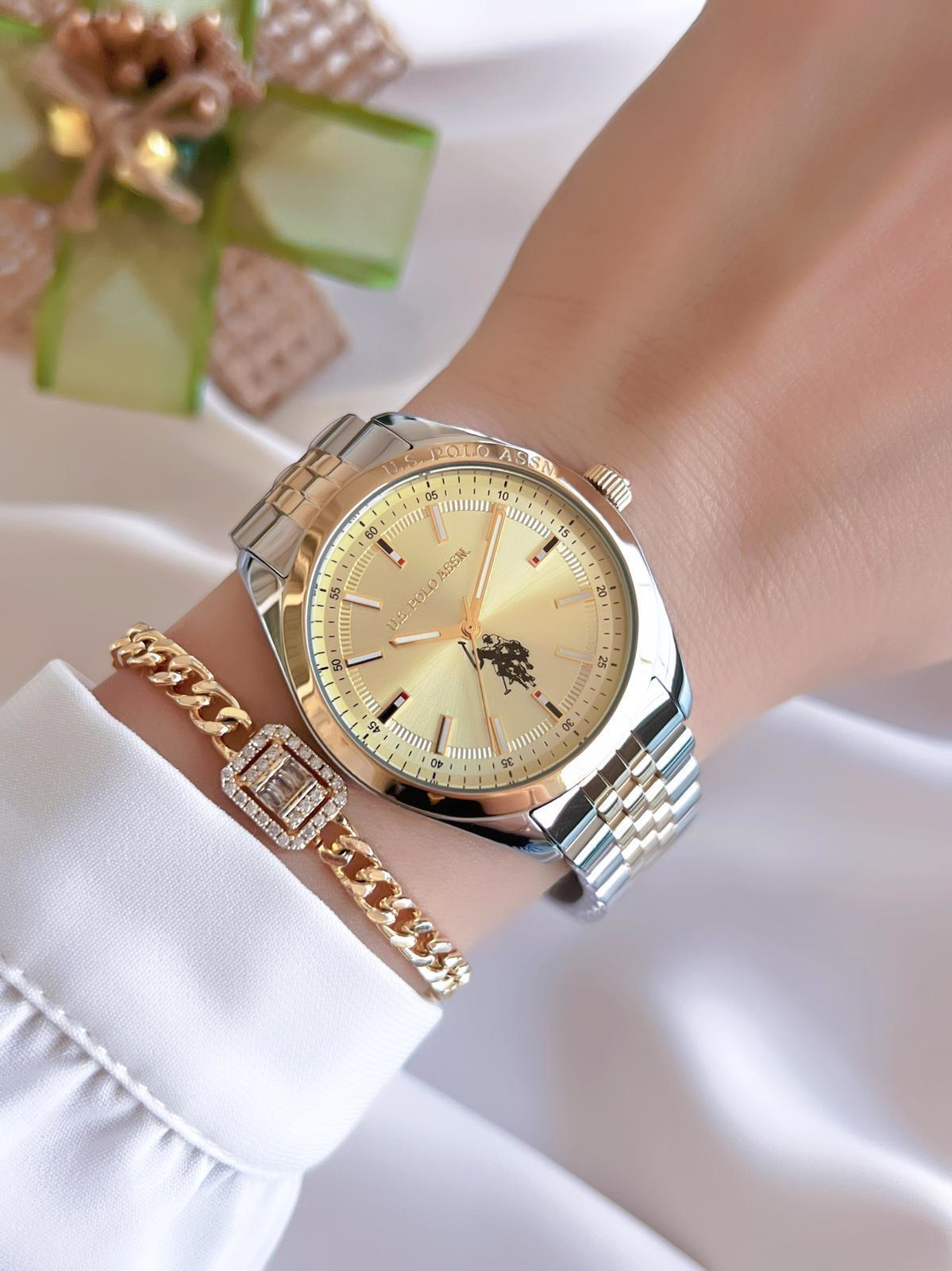 U.S.POLO ASSN Çelik Kordon 5 Atm Suya Dayanıklı Kadın Kol Saati+B