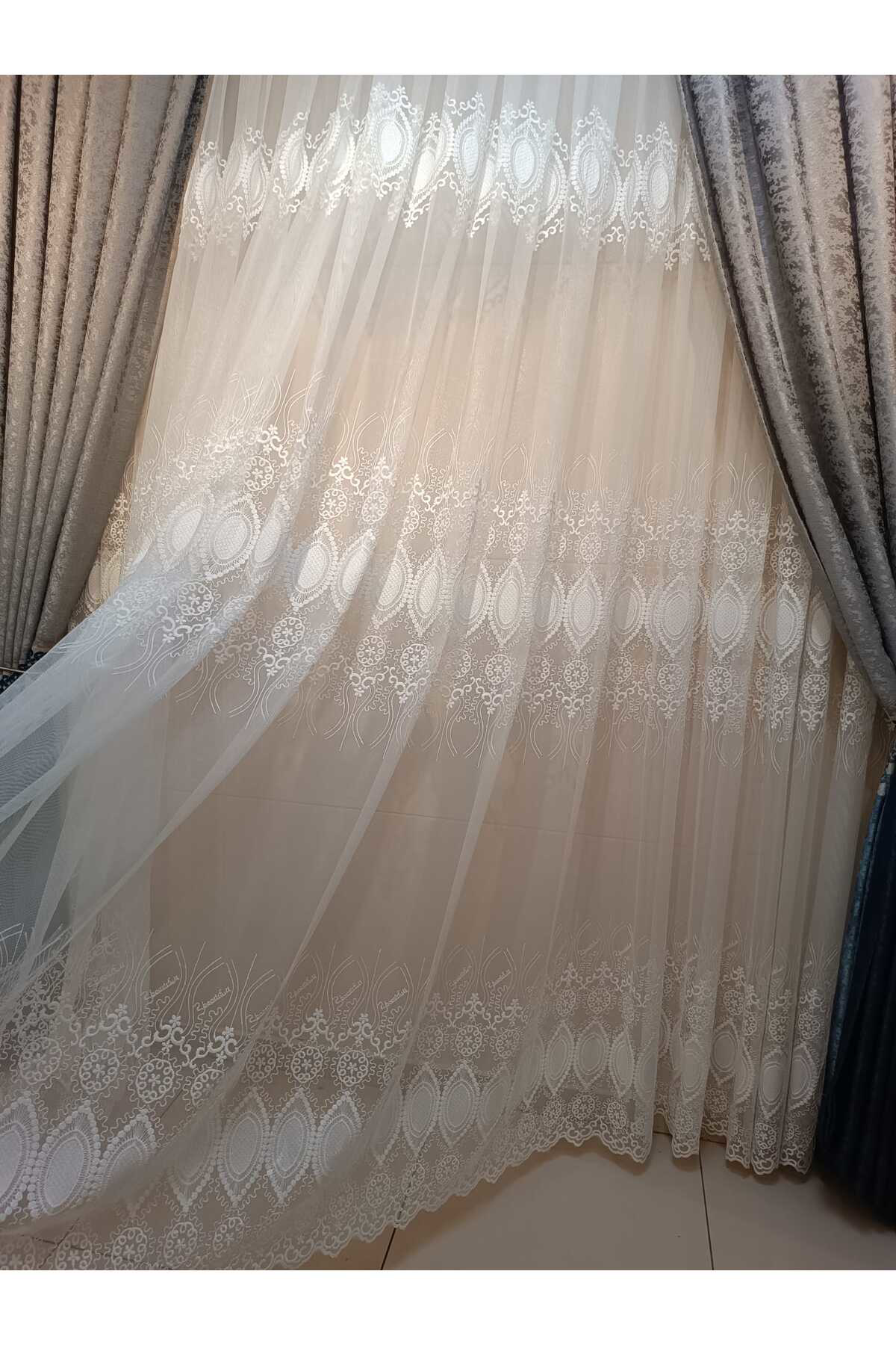 Özgün Home Üst Kalite Nakişli Tül Perde (Normal 1X2,5 Pile)