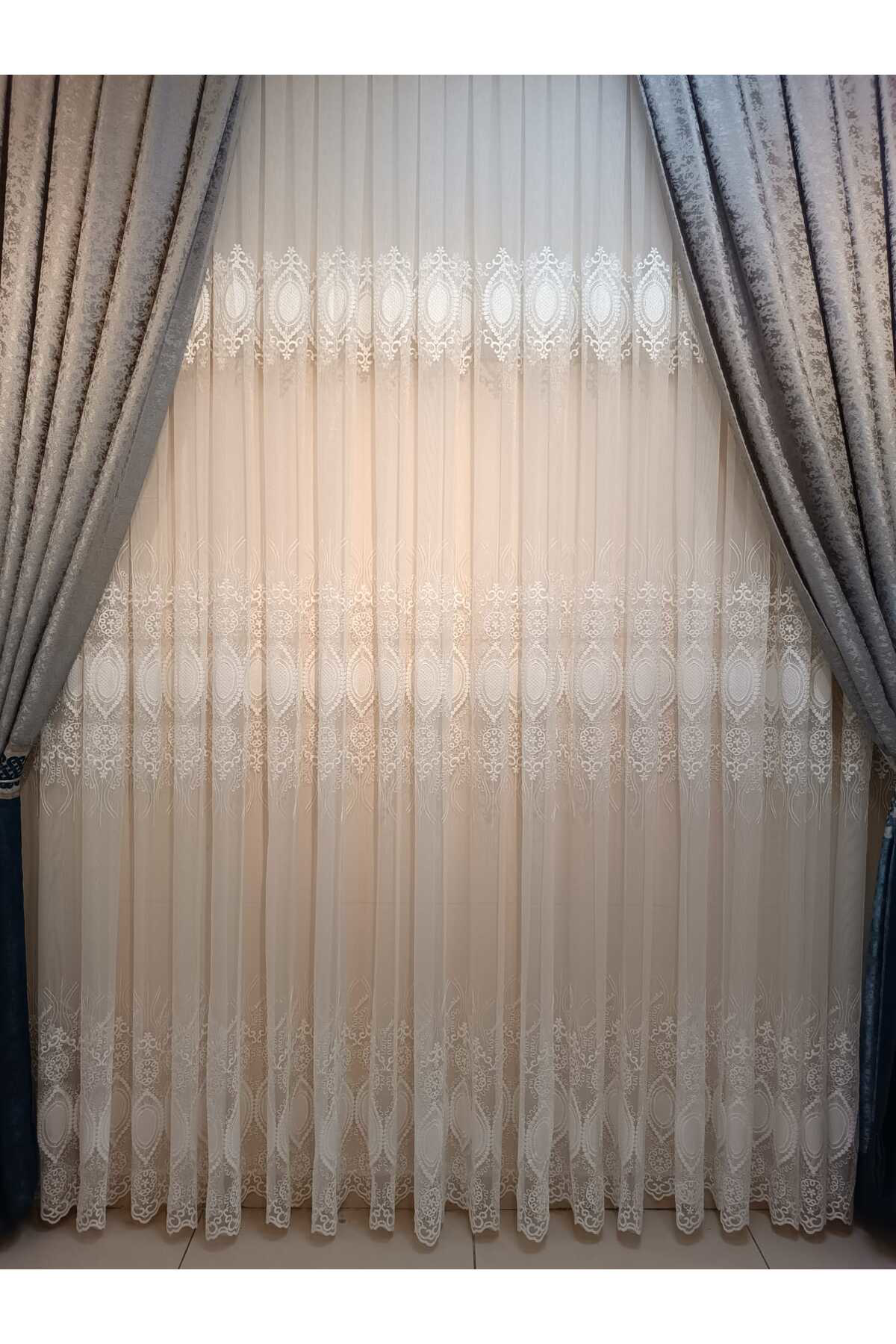 Özgün Home Üst Kalite Nakışlı Tül Perde (Sık 1X3 Pile)