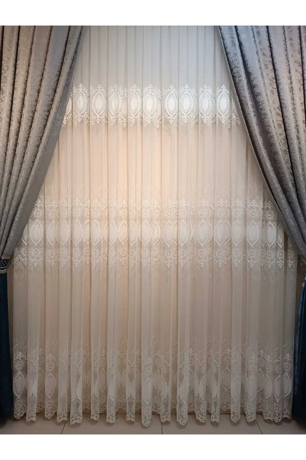 Üst Kalite Nakışlı Tül Perde (Normal 1x2,5 Pile)