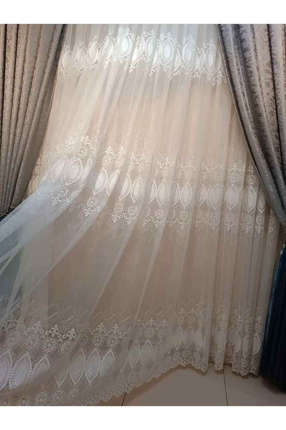 Üst Kalite Nakışlı Tül Perde (Sık 1x3 Pile)