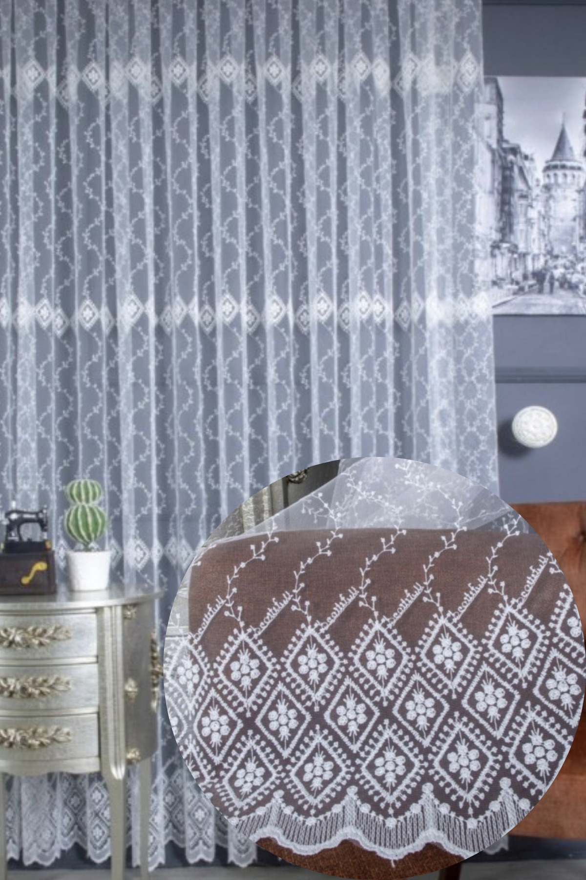 Özgün Home Üst Kalite Sanal Nakişli Tül Perde (1X3 Pile)