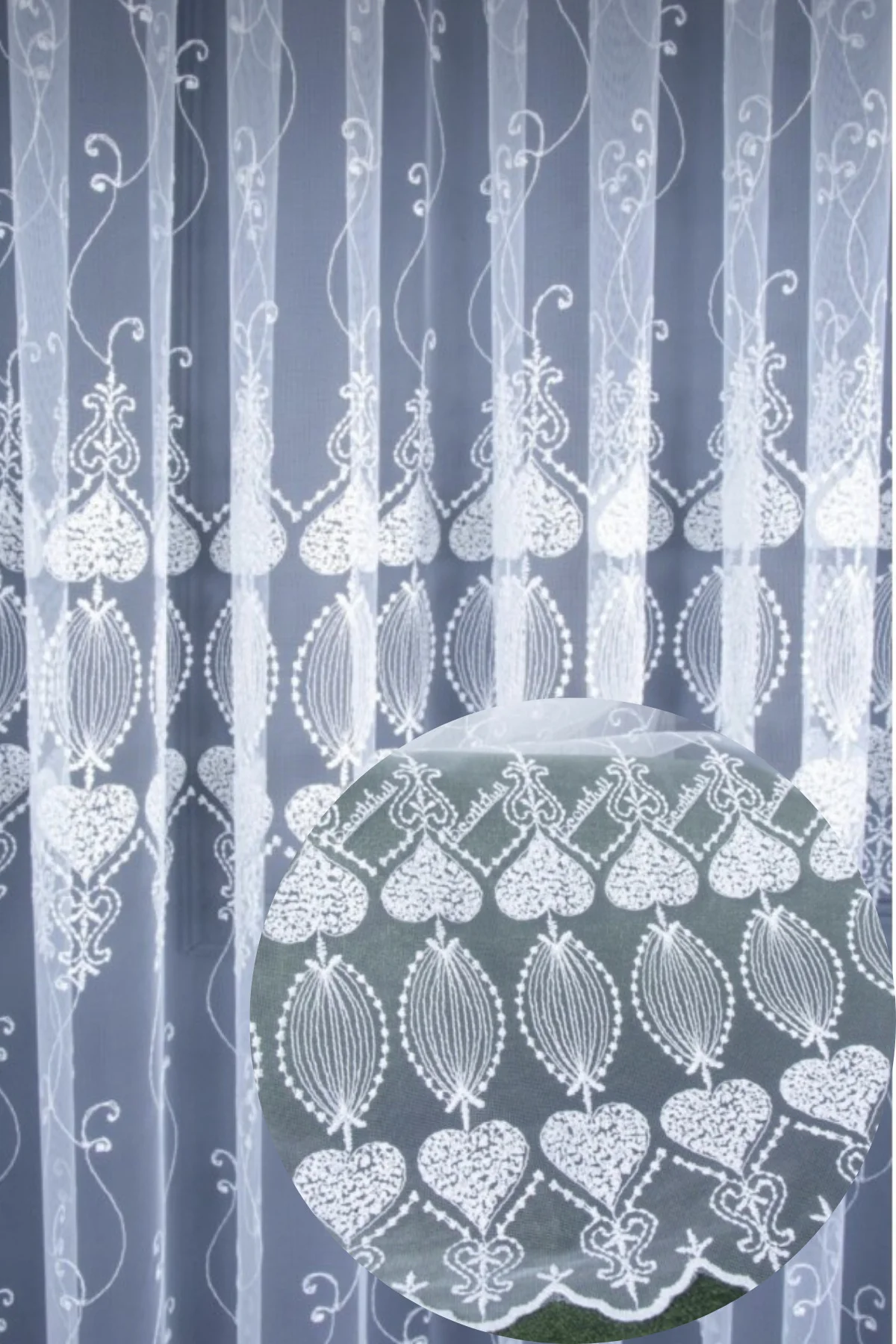 Üst Kalite Sanal Nakışlı Tül Perde (1x2,5 Pile)