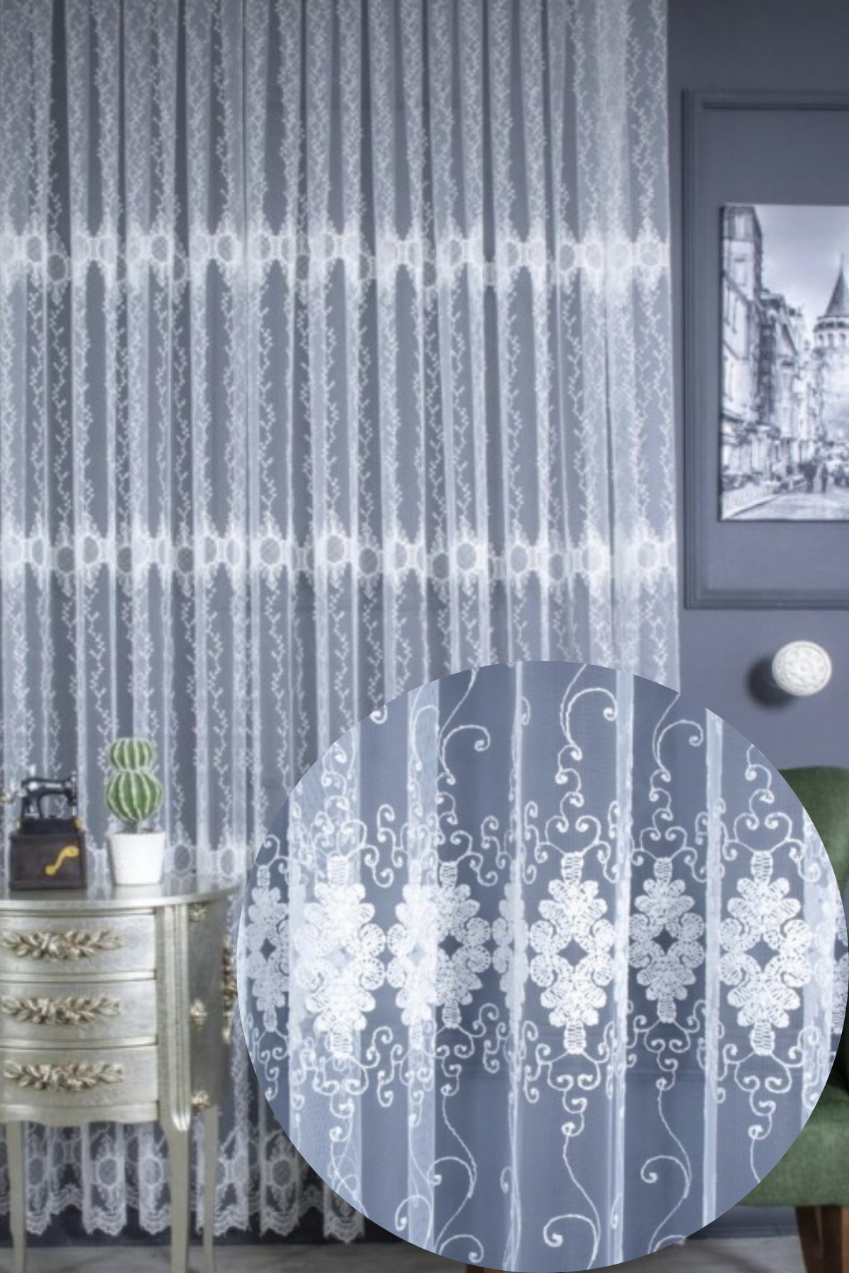 Özgün Home Üst Kalite Sanal Nakışlı Tül Perde (1X3 Pile)